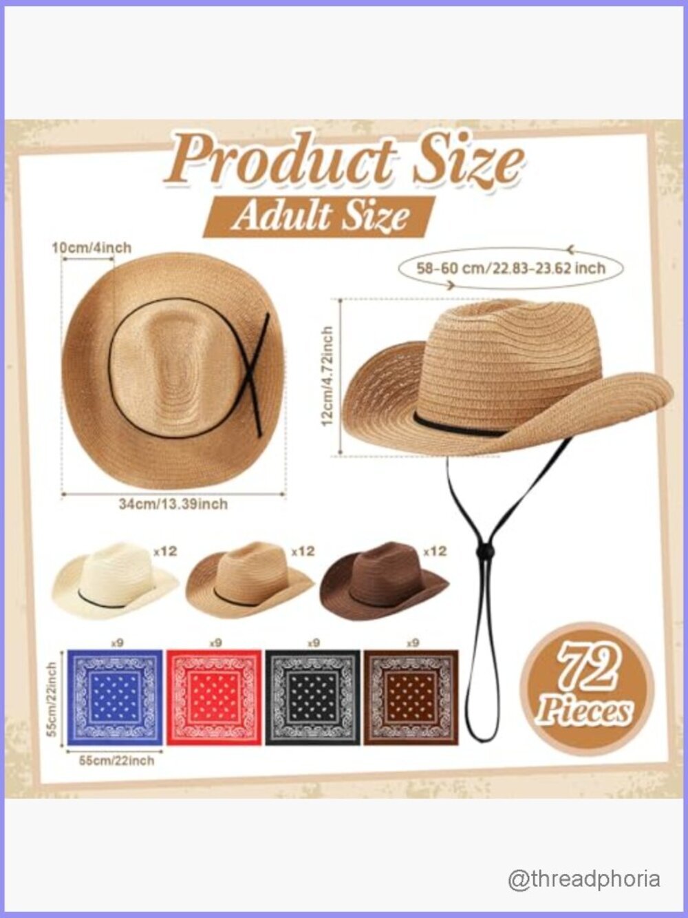 36 Straw Cowboy Hats with Bandanas - Party Favors - Picture 2 of 7